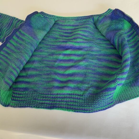 Y2K Retro Cropped Cardigan Sweater Women S* Green Blue Stripe Zip Funky Eclectic - Picture 4 of 7